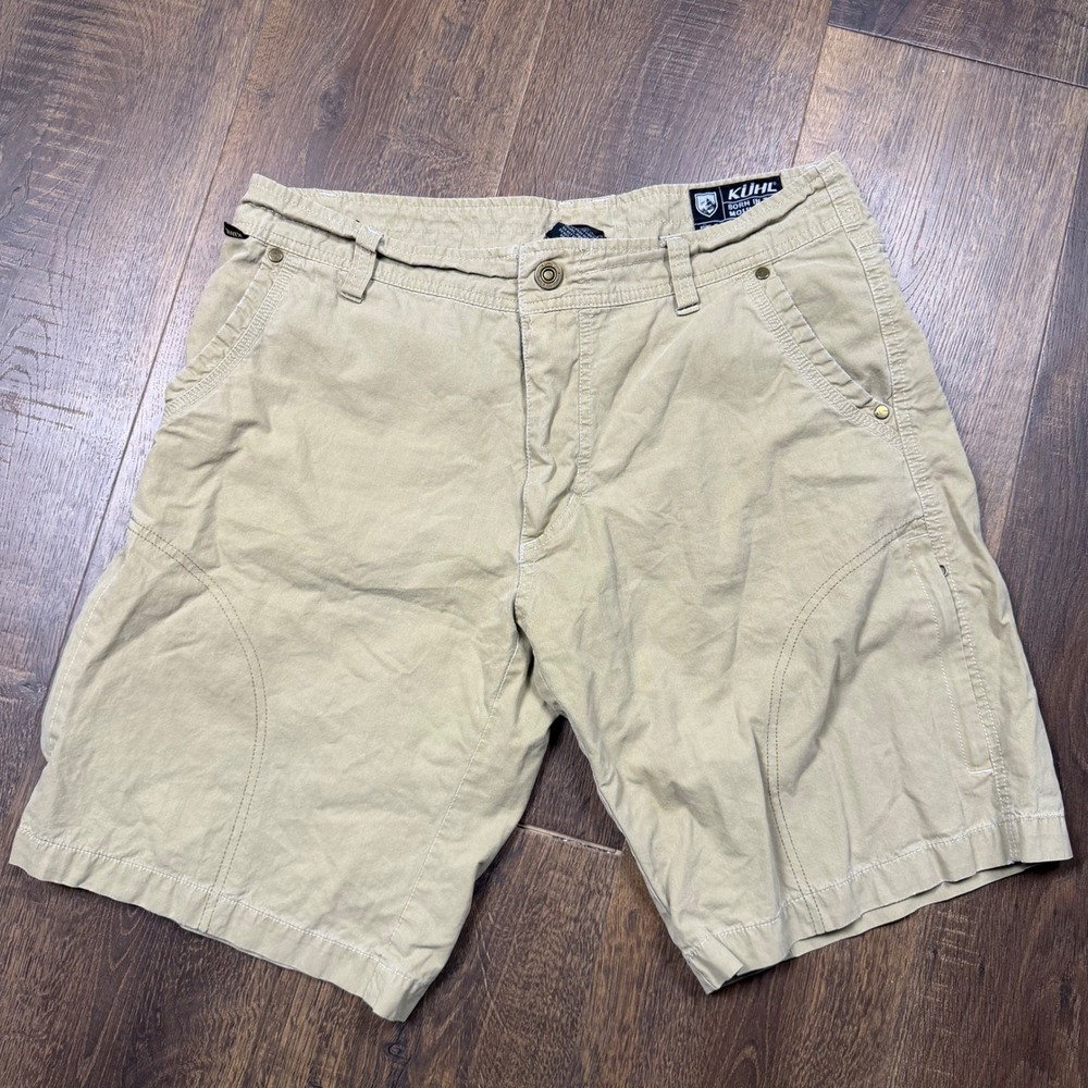 Kuhl Vintage Patina Dye Hiking Shorts Men's 32 Khaki Outdoor Mesh Lined